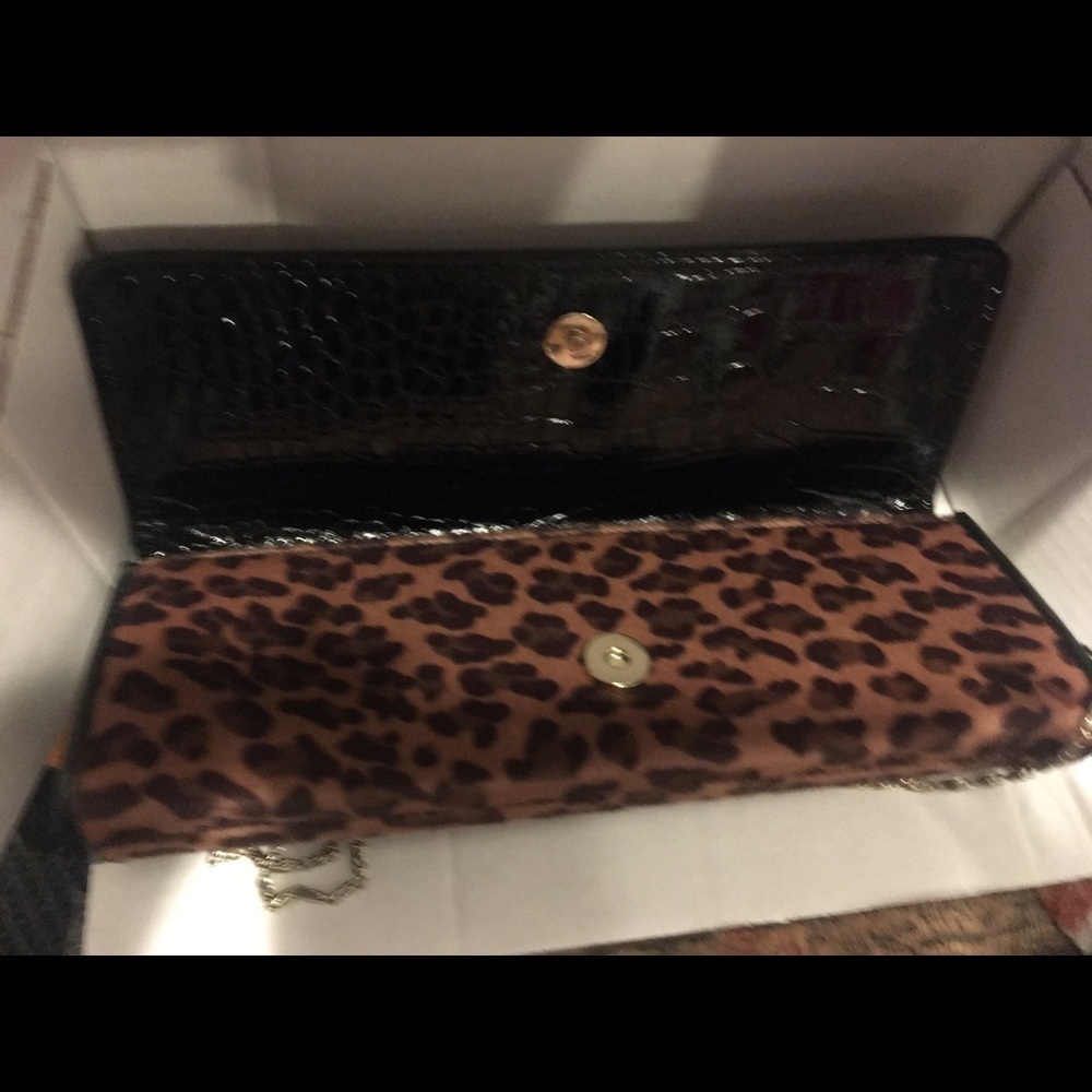 Party Clutch, Leopard Print, Brown & Black gold chain, clutch apt 9